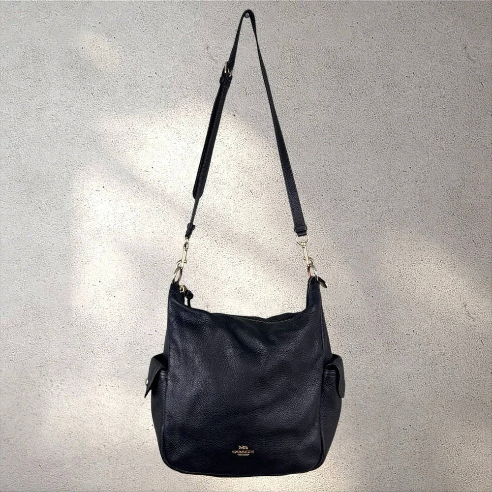 Coach 6152 Pennie Black Pebbled Leather Hobo Crossbody Bag Gold Hardware Purse